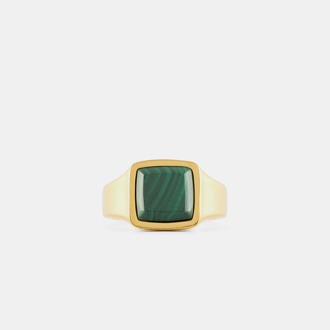 Gold Cushion Malachite Ring