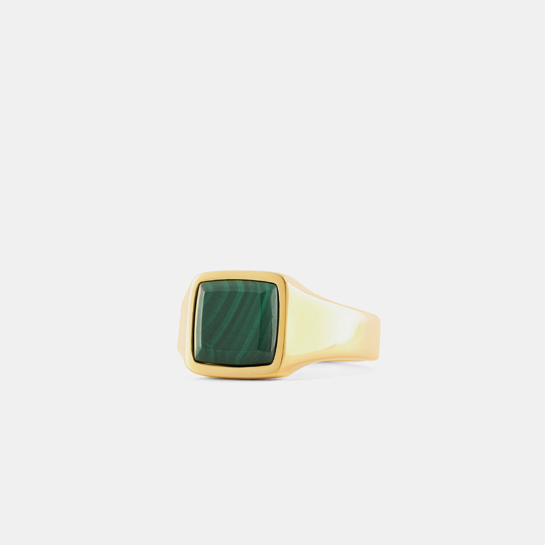 Gold Cushion Malachite Ring