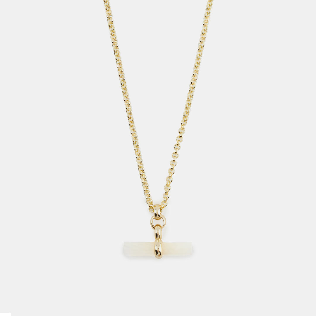 Gold Mother Of Pearl T-Bar Necklace