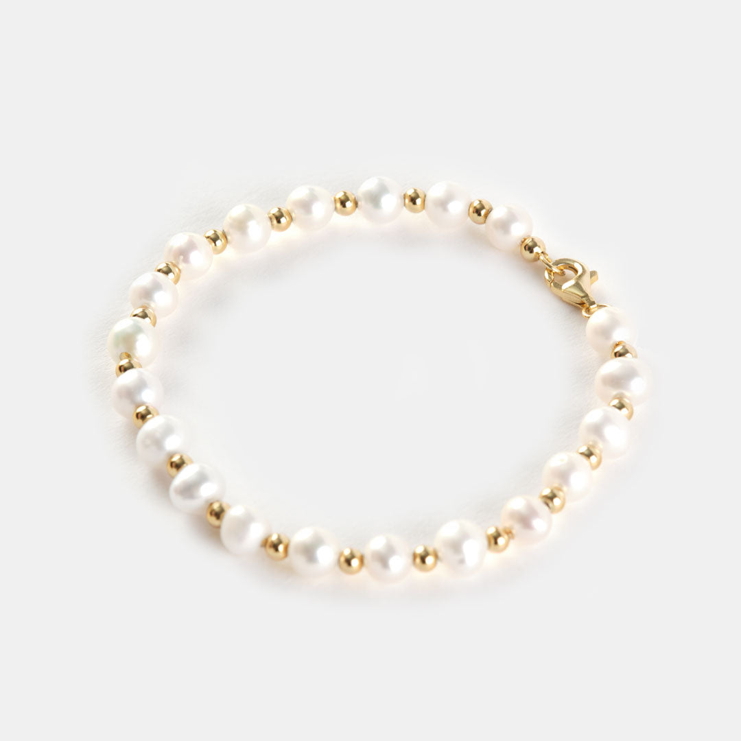 Gold Plated Silver Pearl Bead Bracelet