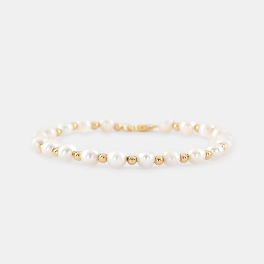 Gold Plated Silver Pearl Bead Bracelet