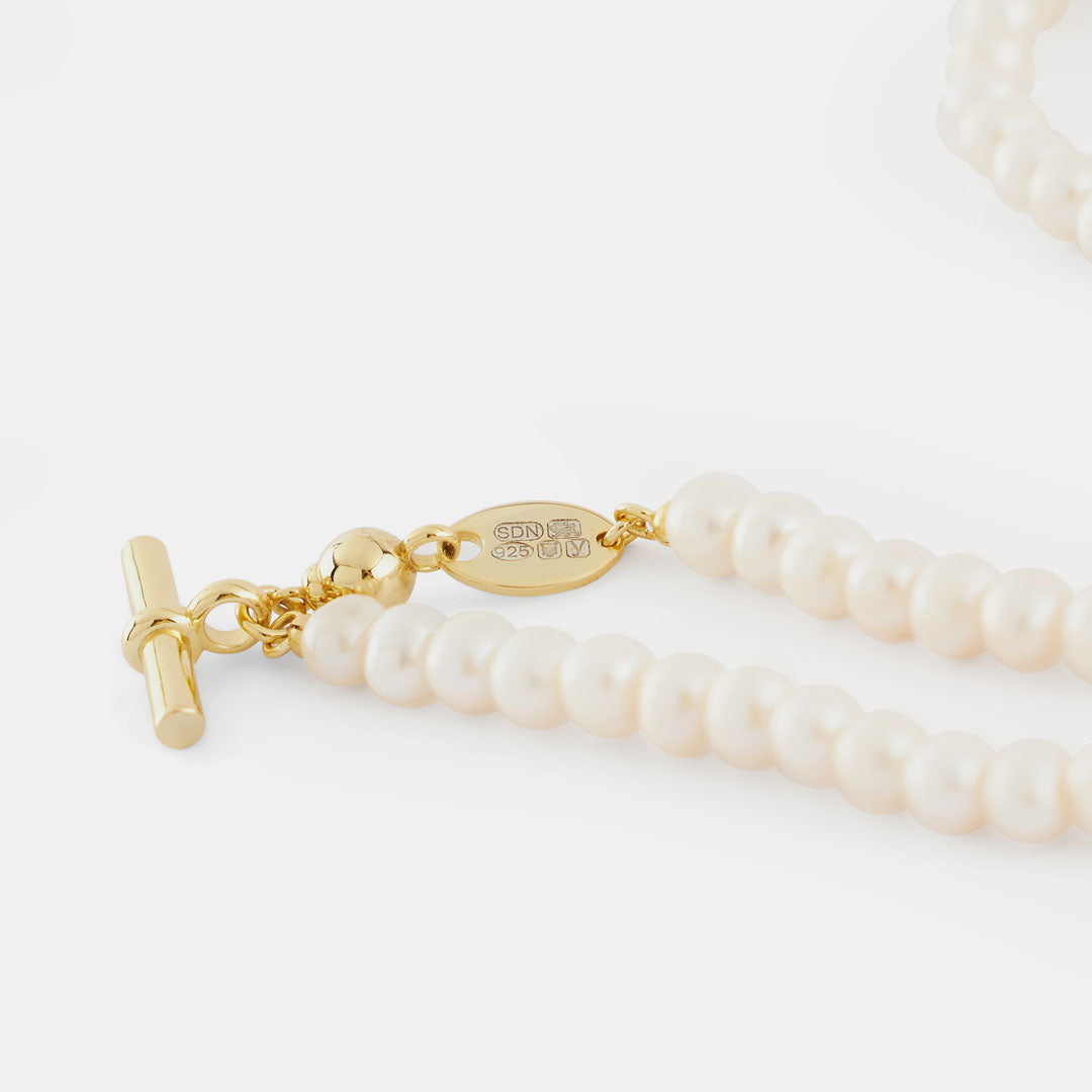 Gold Pearl T-Bar Necklace