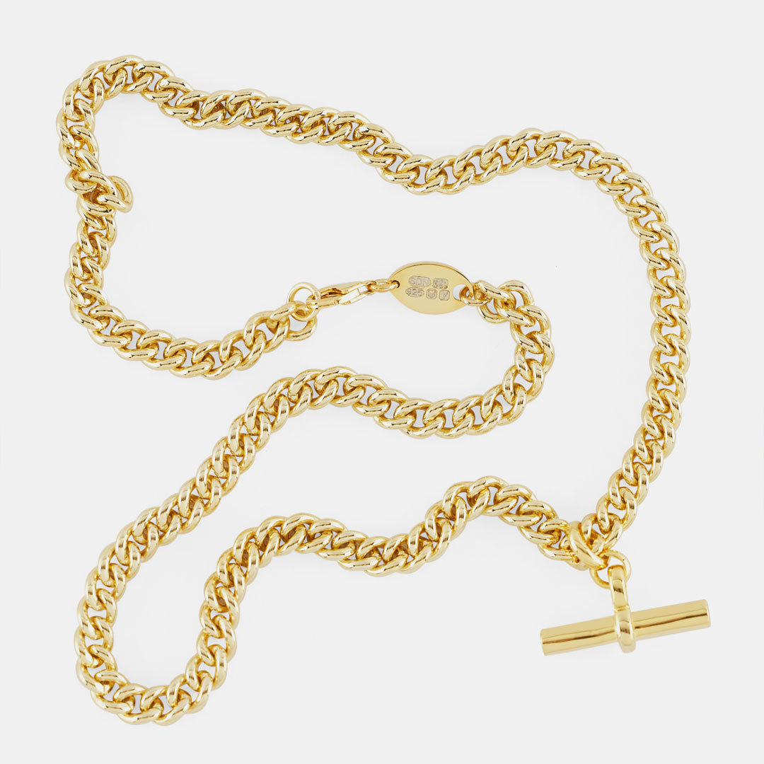 Gold Curb T-Bar Necklace