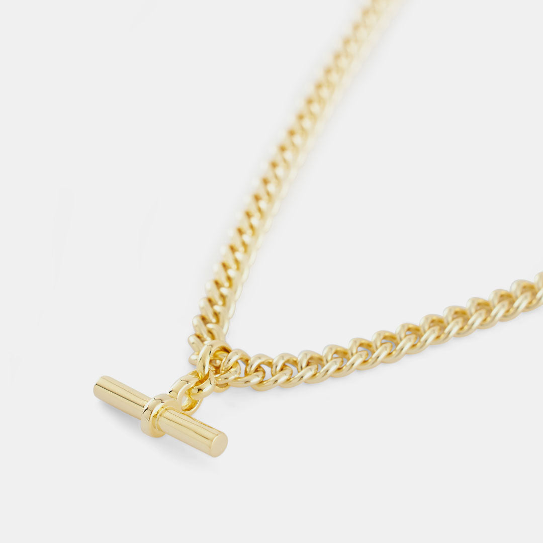 Gold Curb T-Bar Necklace