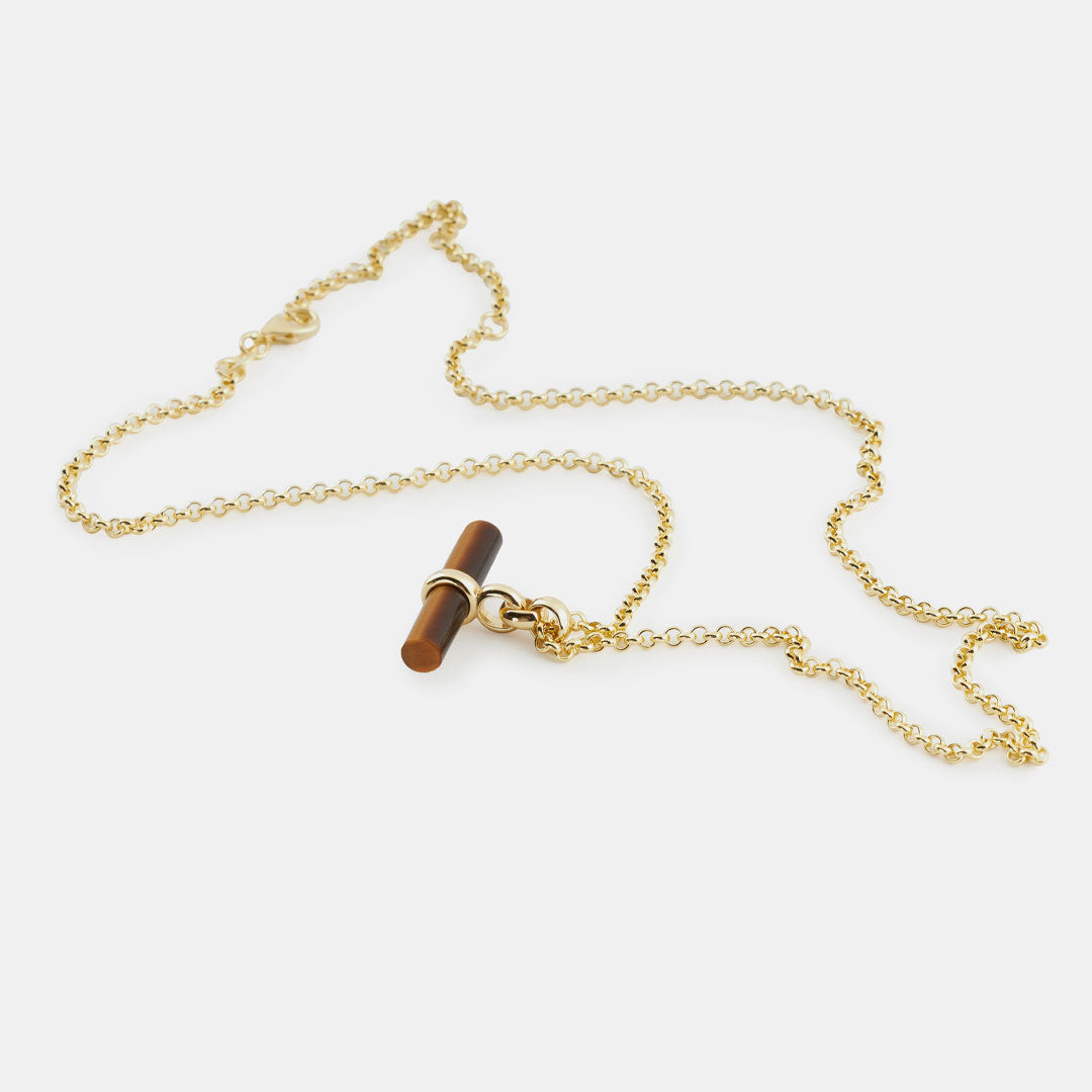 Gold Tigers Eye T-Bar Necklace