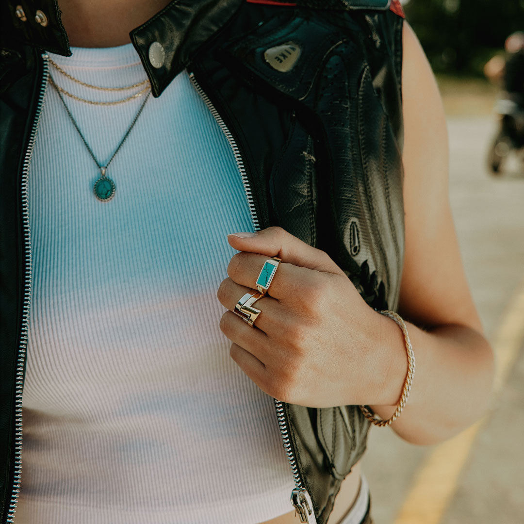 Gold Plated Silver Rectangle Turquoise Ring Gold Plated Silver Rectangle Turquoise Ring