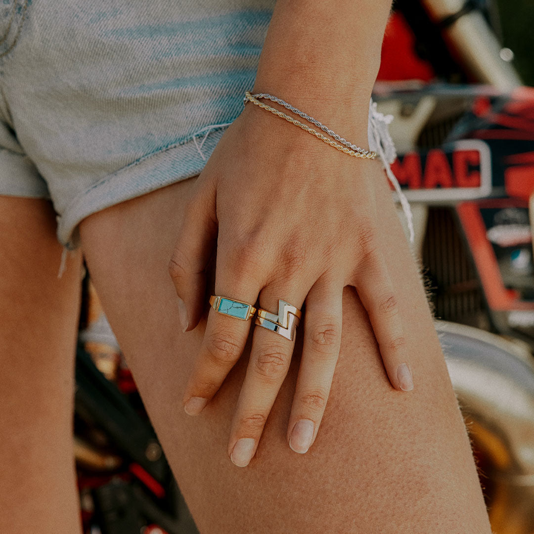 Gold Plated Silver Rectangle Turquoise Ring Gold Plated Silver Rectangle Turquoise Ring