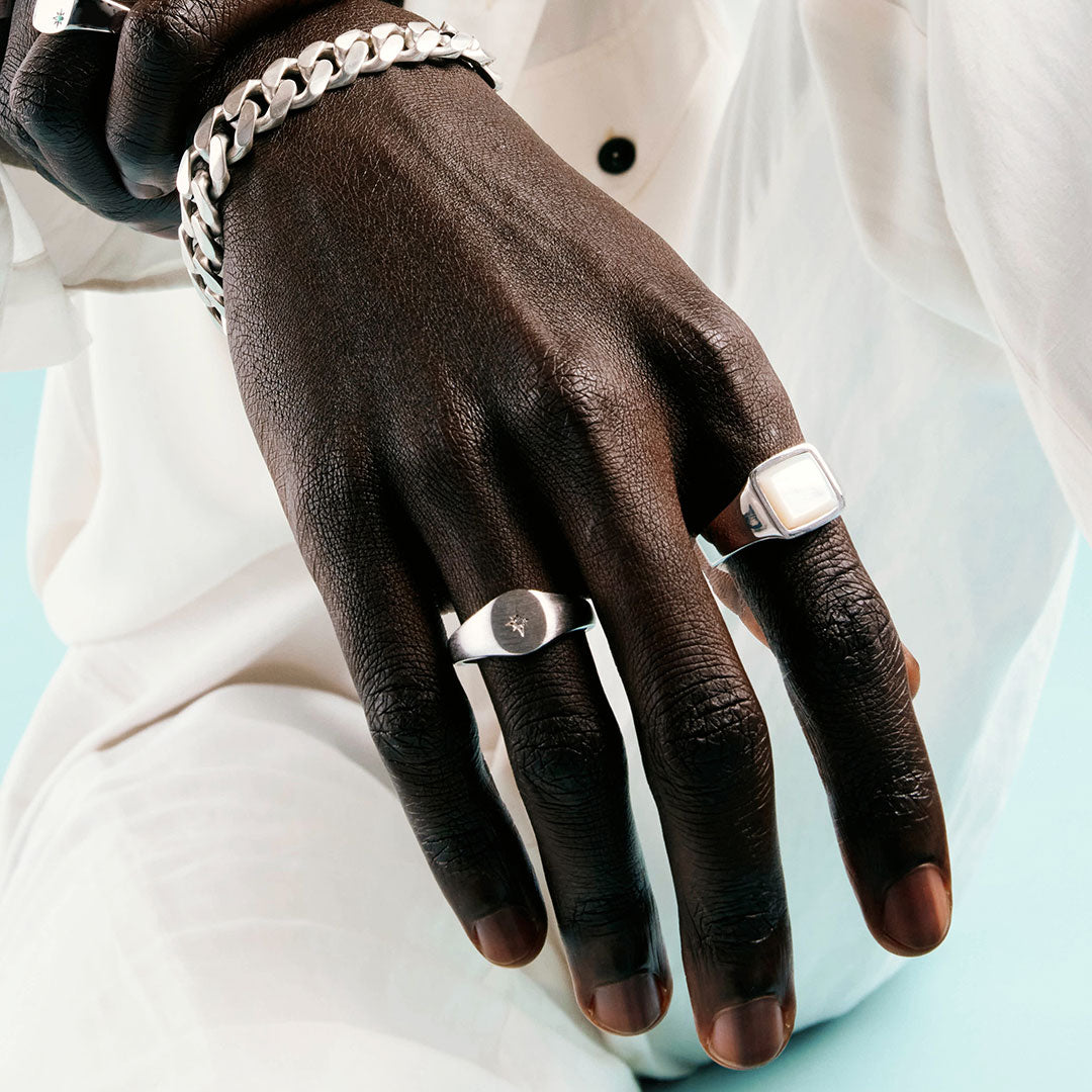 Silver Diamond Signet Ring