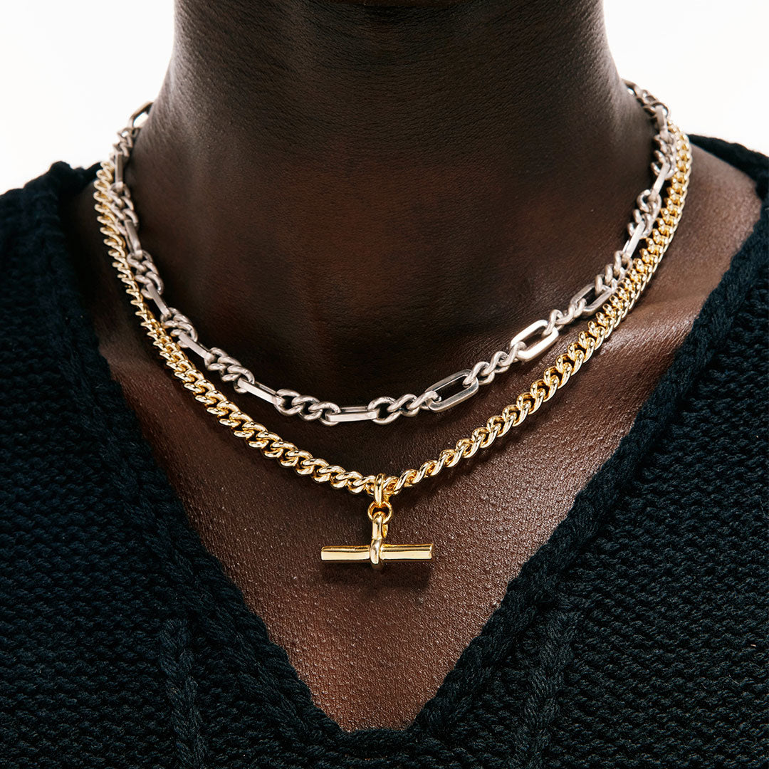 Gold Curb T-Bar Necklace