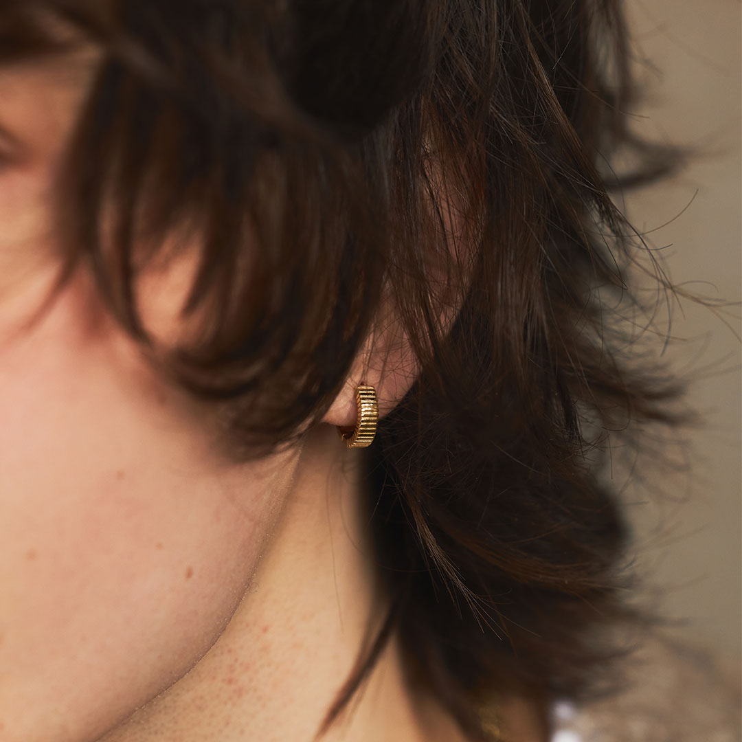 Gold Plated Silver Column Hoop Earring