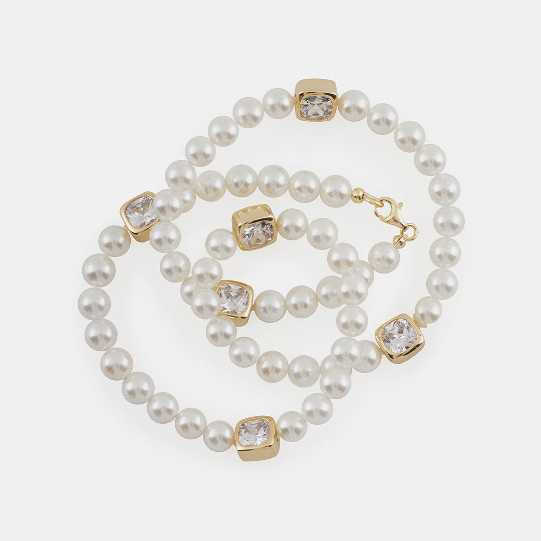 Gold Plated Silver Court Pearl Necklace - Serge DeNimes