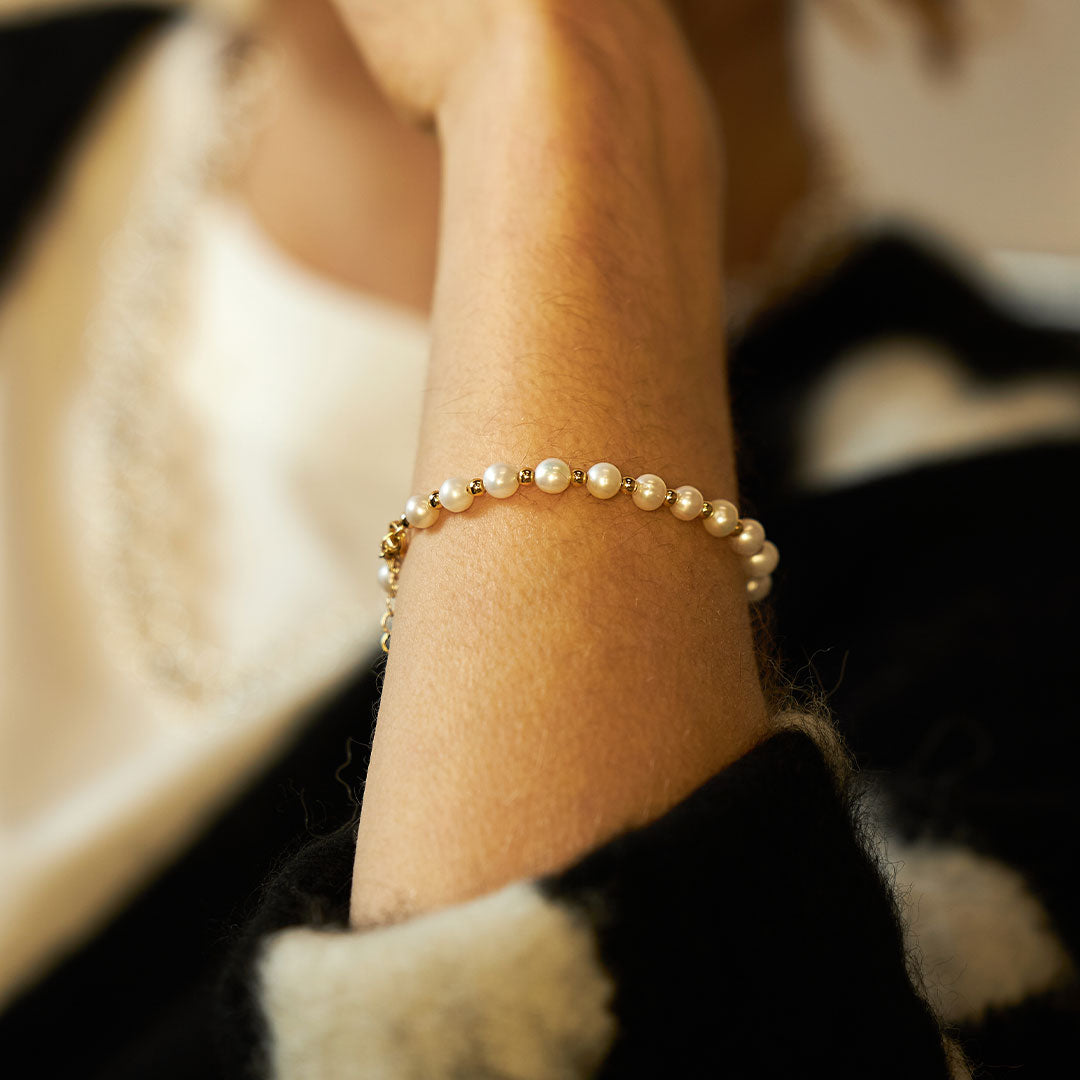 Gold Plated Silver Pearl Bead Bracelet