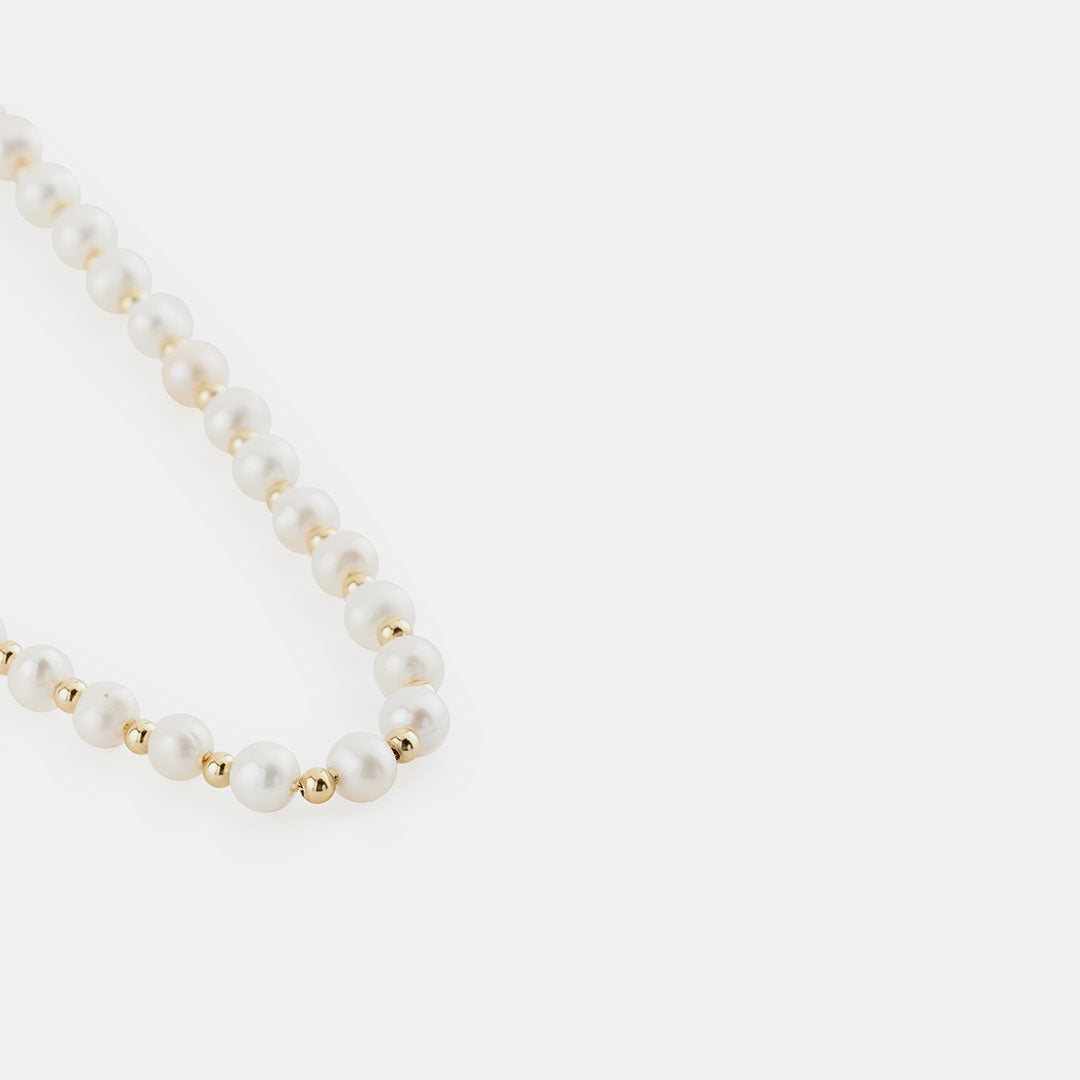 Gold Plated Silver Pearl Bead Necklace