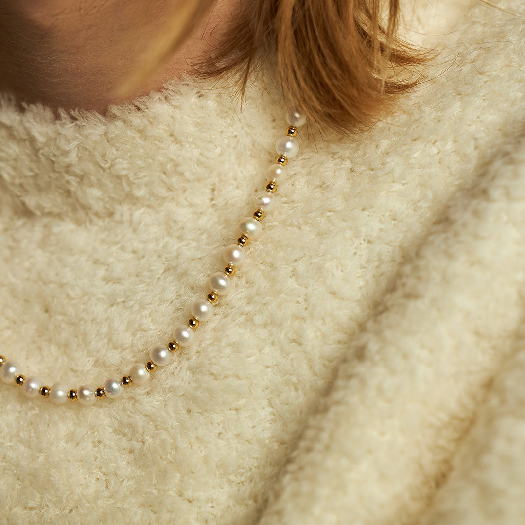 Gold Plated Silver Pearl Bead Necklace