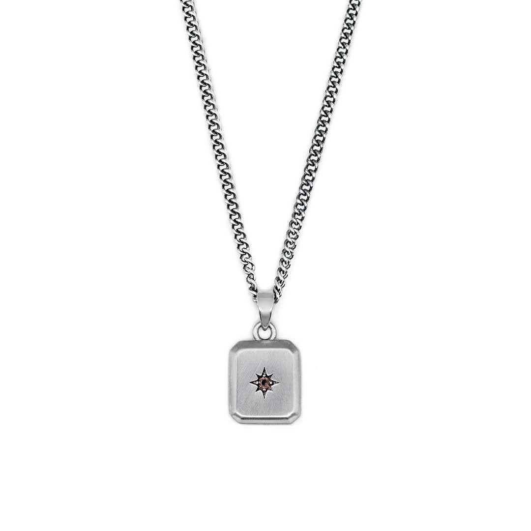 Silver Ember Necklace - Limited Edition - Serge DeNimSilver pendant necklace with rectangular pendant with star setting and smoky quartz gemstonees