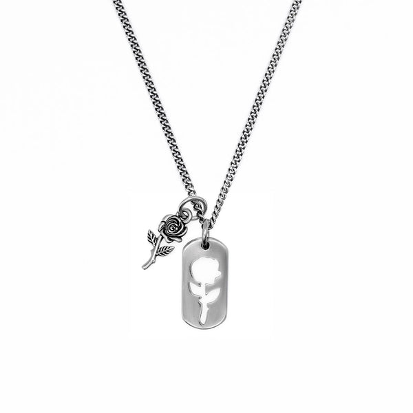 Silver Rose Dog Tag Necklace - Limited Edition