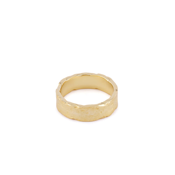 Gold plated Silver band ring with rough outside texture and polished smooth inside