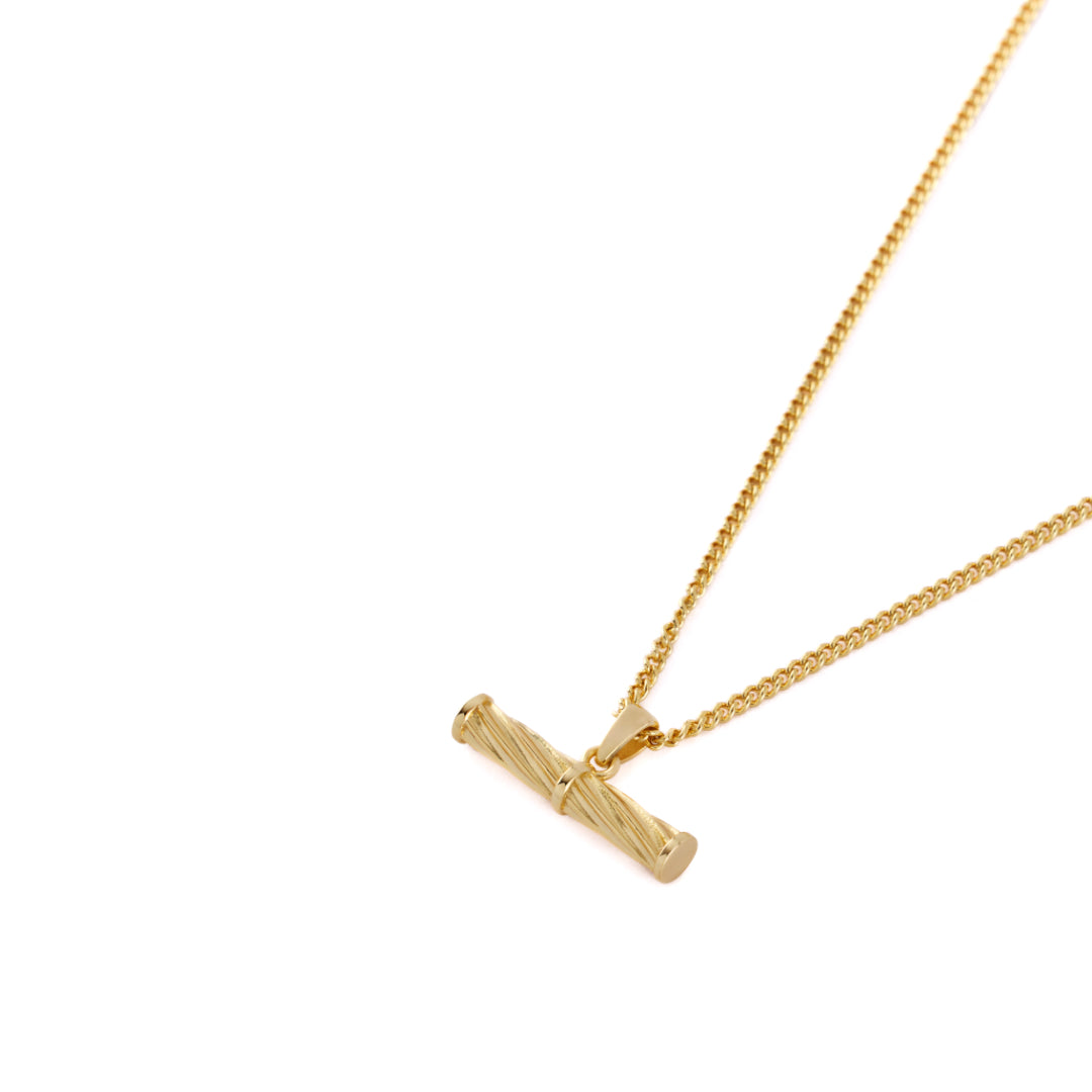 Gold plated Silver necklace with curb chain and t-bar pendant with twisted texture - Serge DeNimes