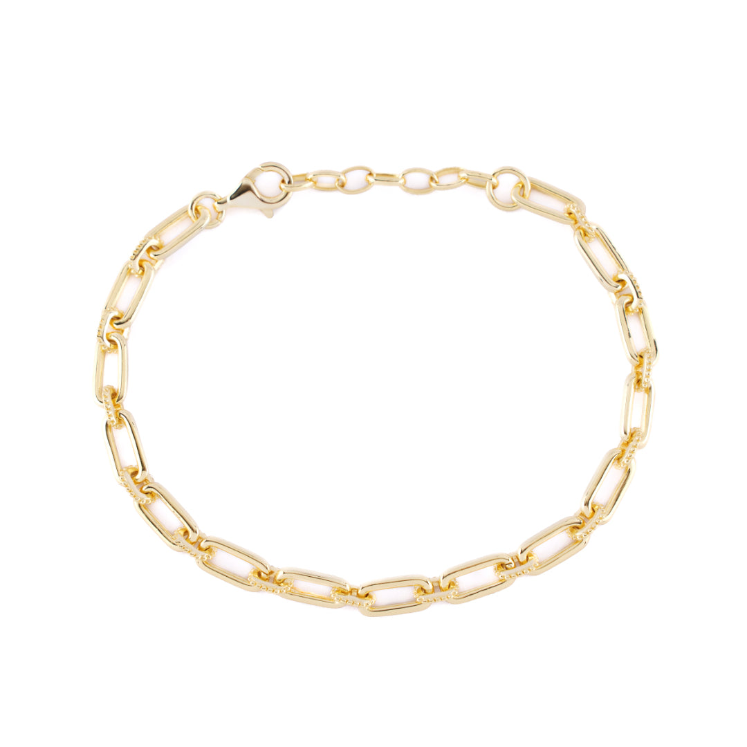 Gold plated Silver bracelet with alternating long oval links and smaller dotted links - Serge DeNimes