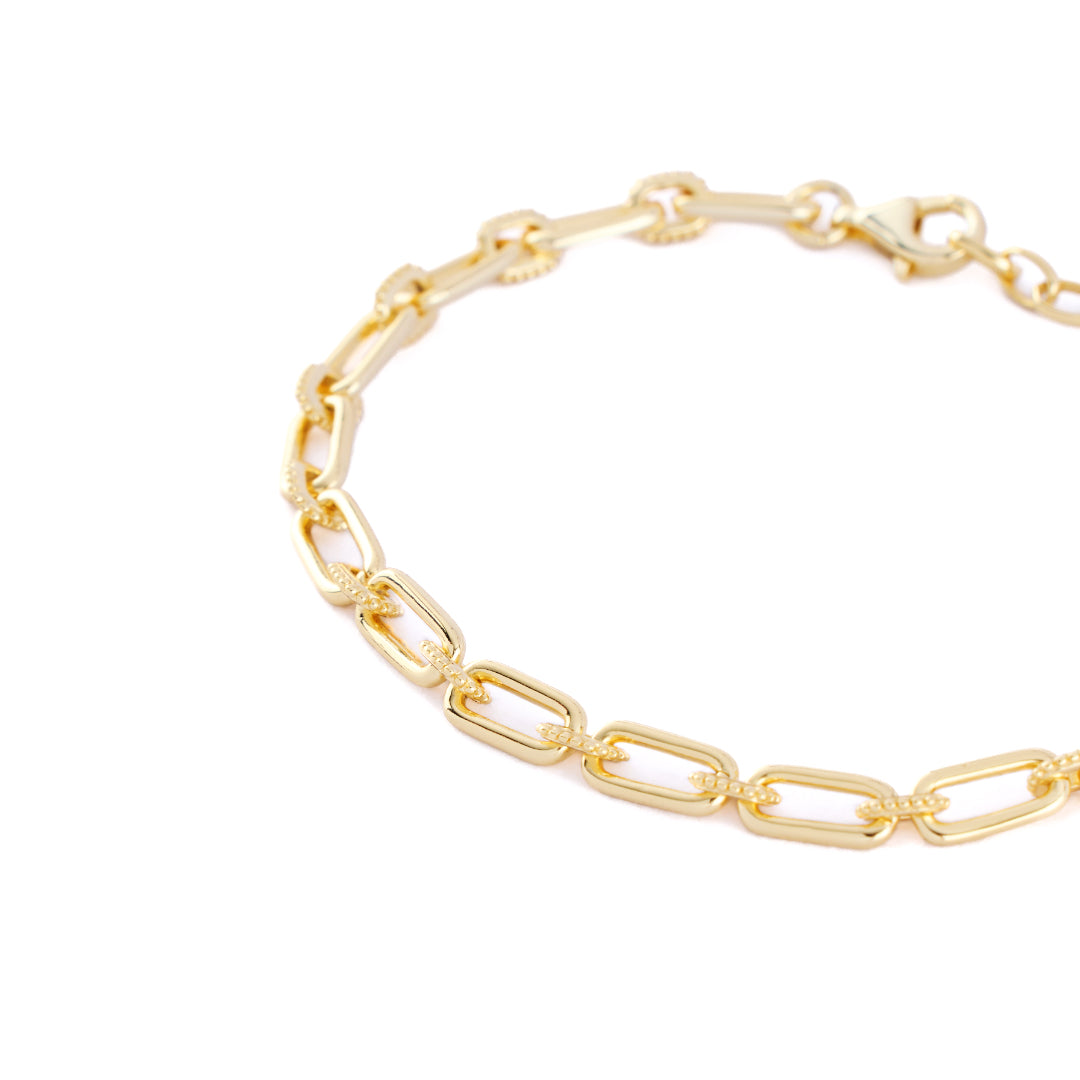 Gold plated Silver bracelet with alternating long oval links and smaller dotted links - Serge DeNimes