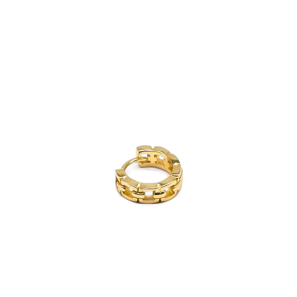 Gold plated Sterling Silver huggie earring with a square cut out design in a closed position
