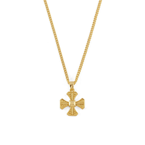 Gold plated Silver curb chain necklace with decorative Cross pendant - Serge DeNimes