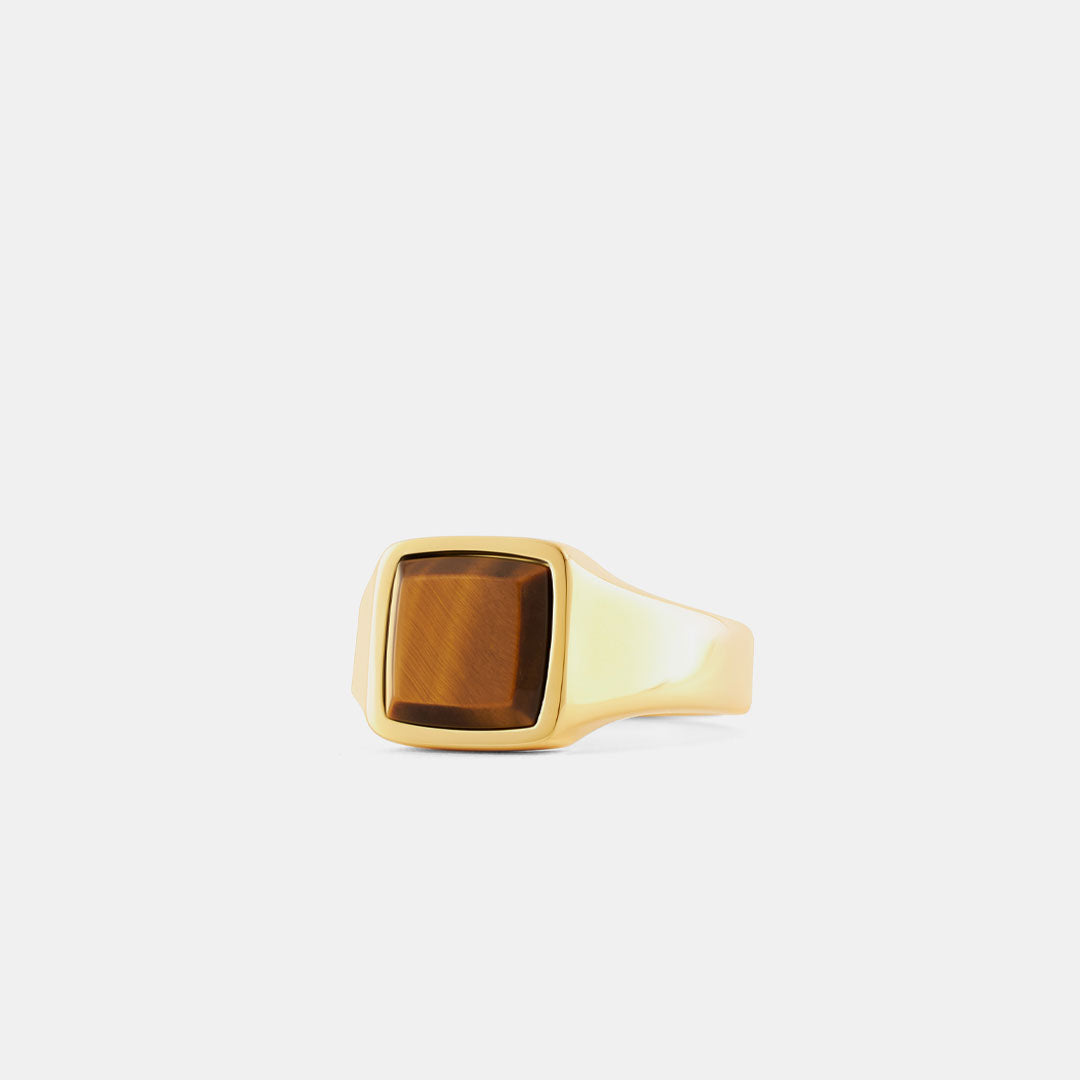 Gold Cushion Tigers Eye Ring