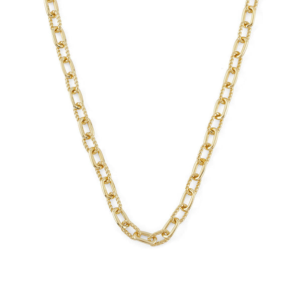 Gold plated silver neck chain with alternating plain and twisted oval links - Serge DeNimes