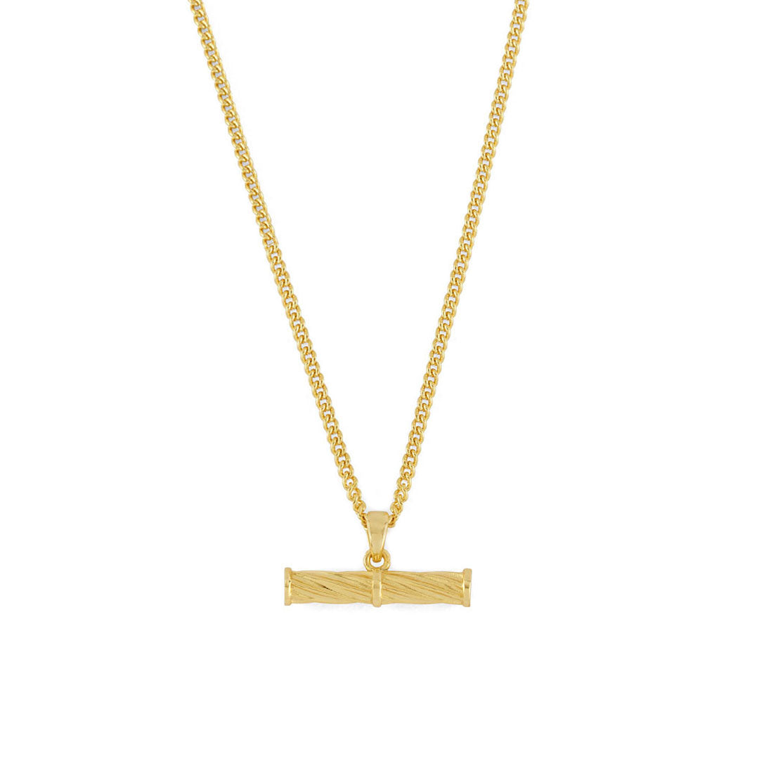 Gold plated Silver necklace with curb chain and t-bar pendant with twisted texture - Serge DeNimes