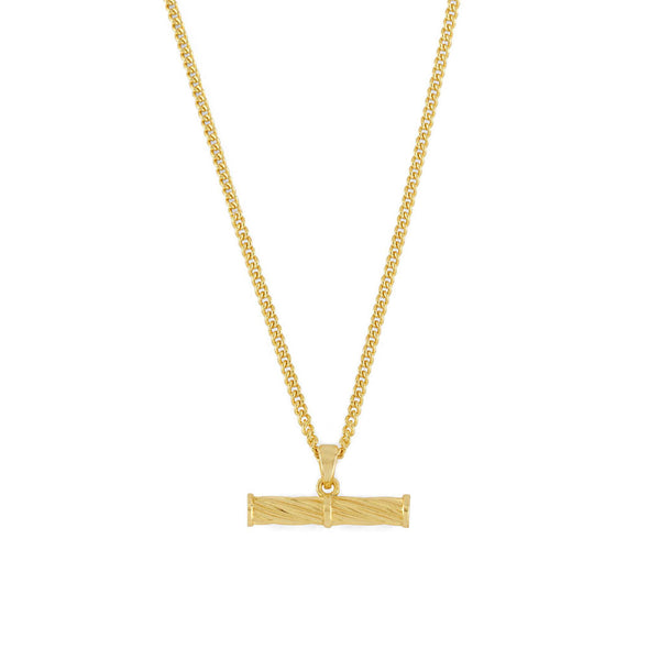 Gold plated Silver necklace with curb chain and t-bar pendant with twisted texture - Serge DeNimes