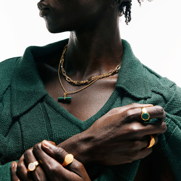 Gold Malachite T-Bar Necklace - Serge DeNimes