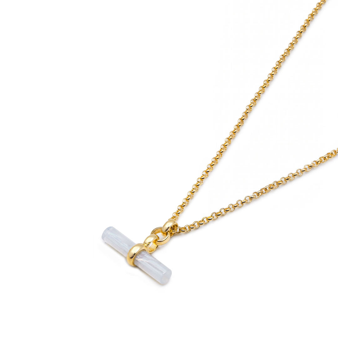 Gold Mother Of Pearl T-Bar Necklace