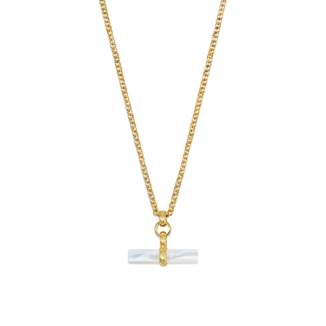 Gold Mother Of Pearl T-Bar Necklace