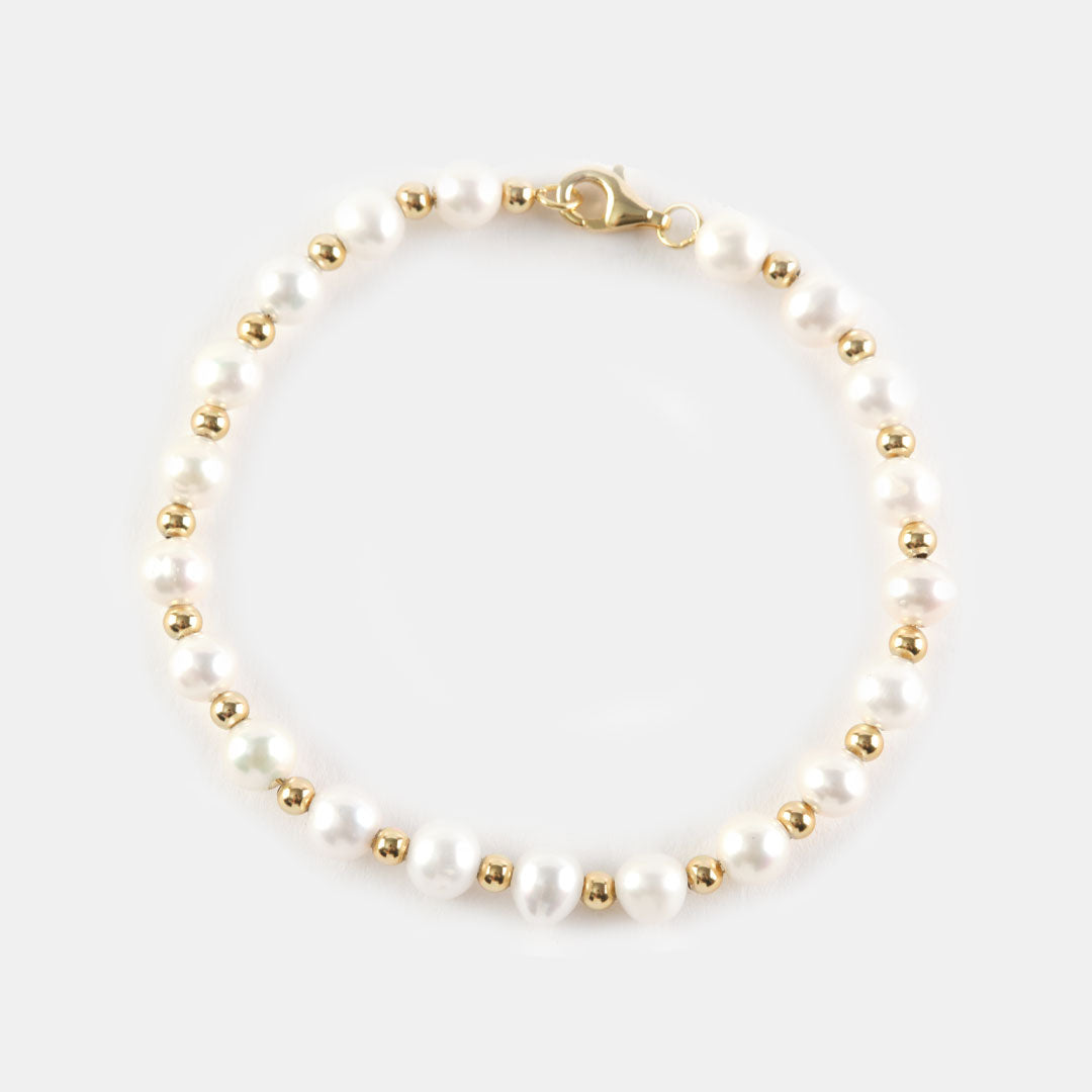 Gold Plated Silver Pearl Bead Bracelet
