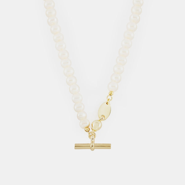 Gold Pearl T-Bar Necklace