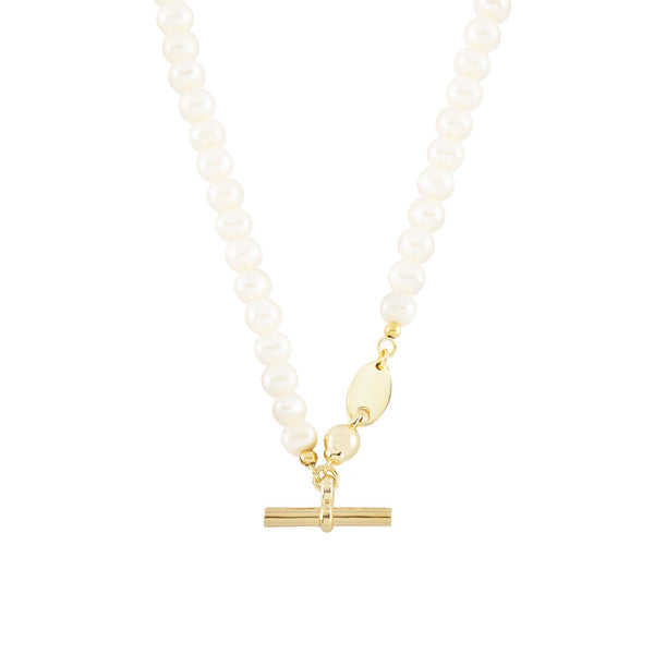 Gold Pearl T-Bar Necklace - Serge DeNimes