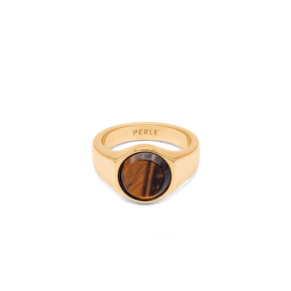 Gold Round Tigers Eye Ring