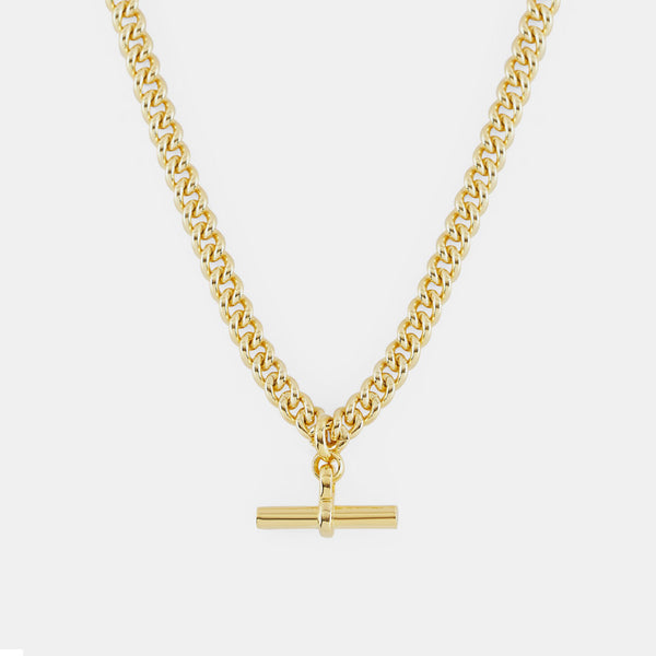 Gold Curb T-Bar Necklace