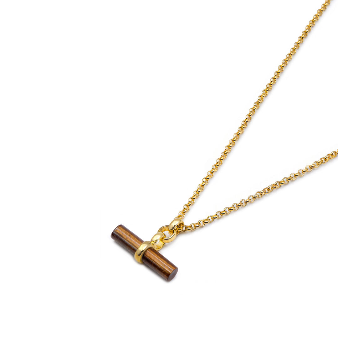 Gold Tigers Eye T-Bar Necklace - Serge DeNimes