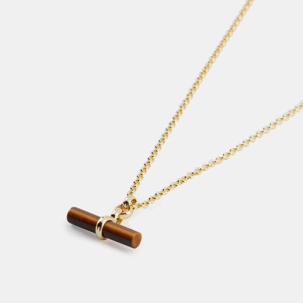 Gold Tigers Eye T-Bar Necklace