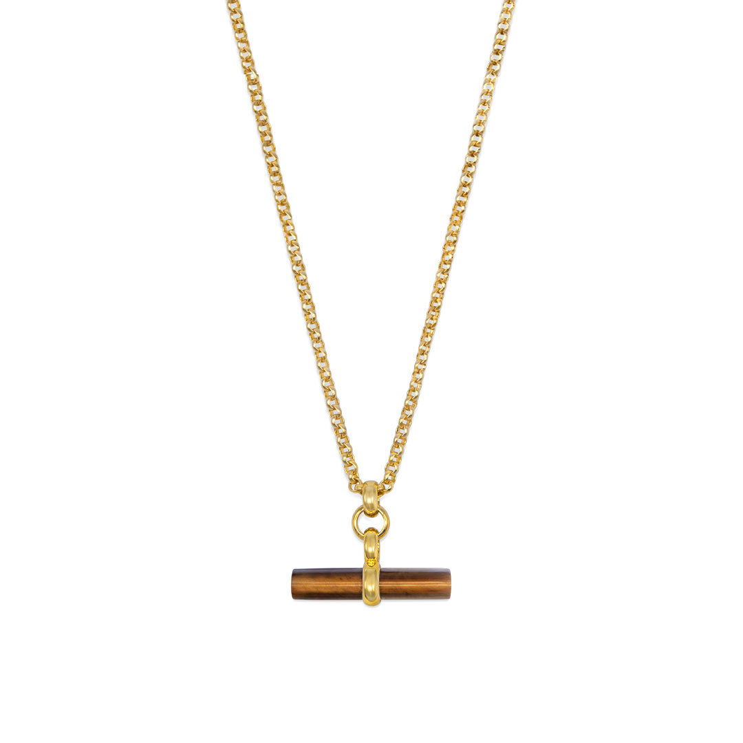 Gold Tigers Eye T-Bar Necklace - Serge DeNimes