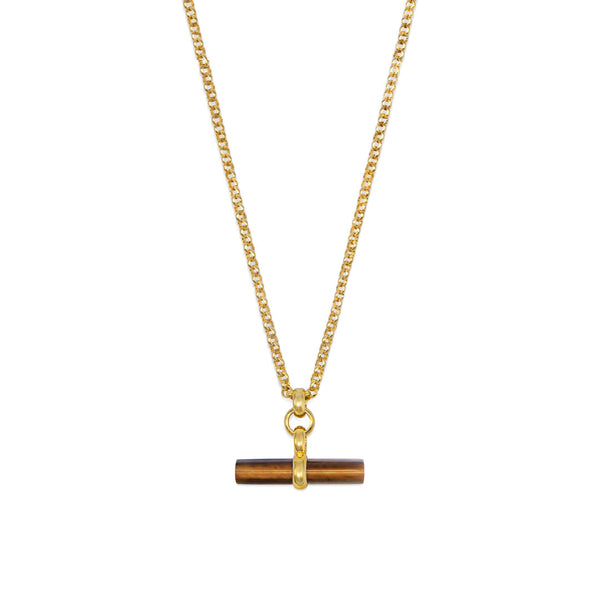 Gold Tigers Eye T-Bar Necklace - Serge DeNimes