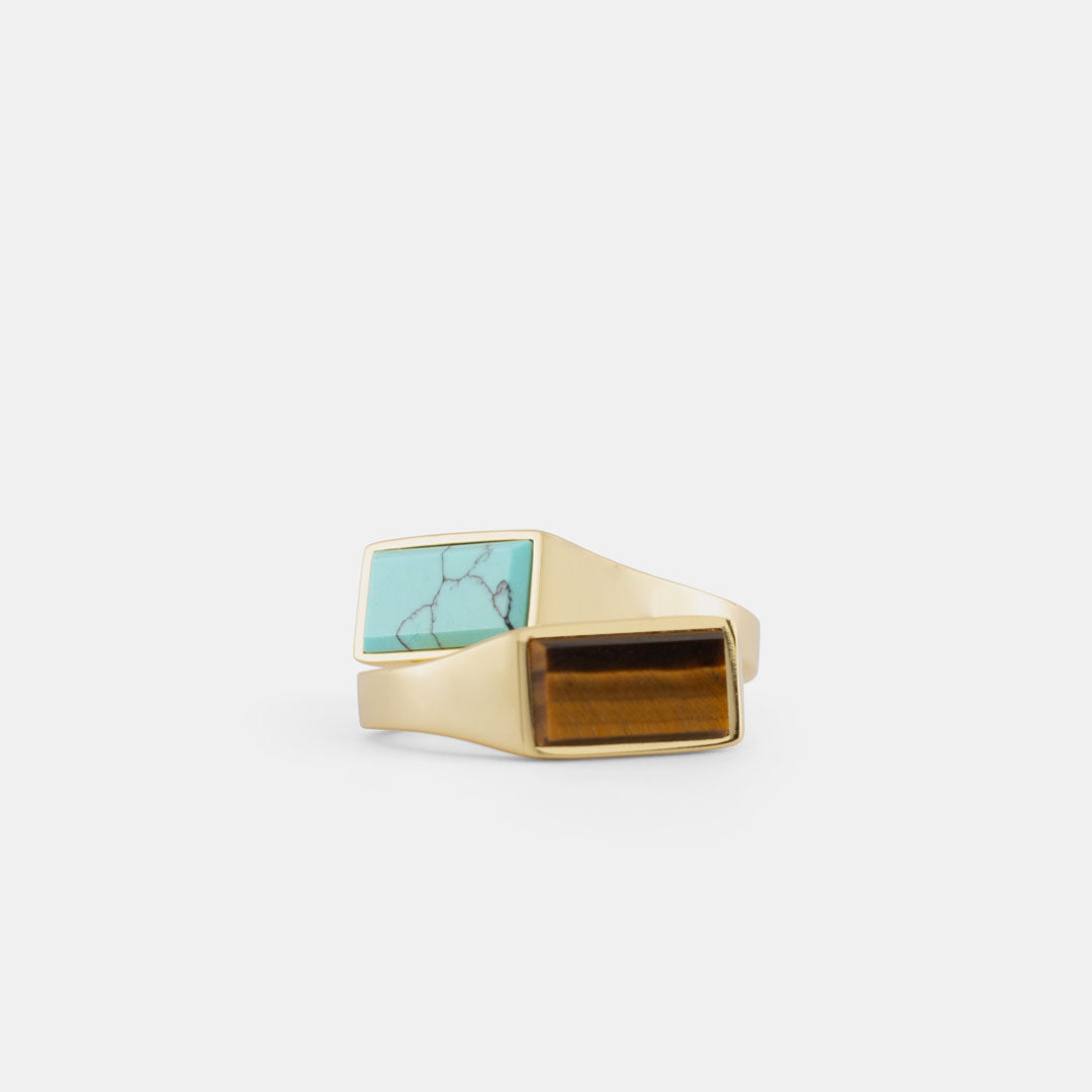 Gold Rectangle Tigers Eye Ring