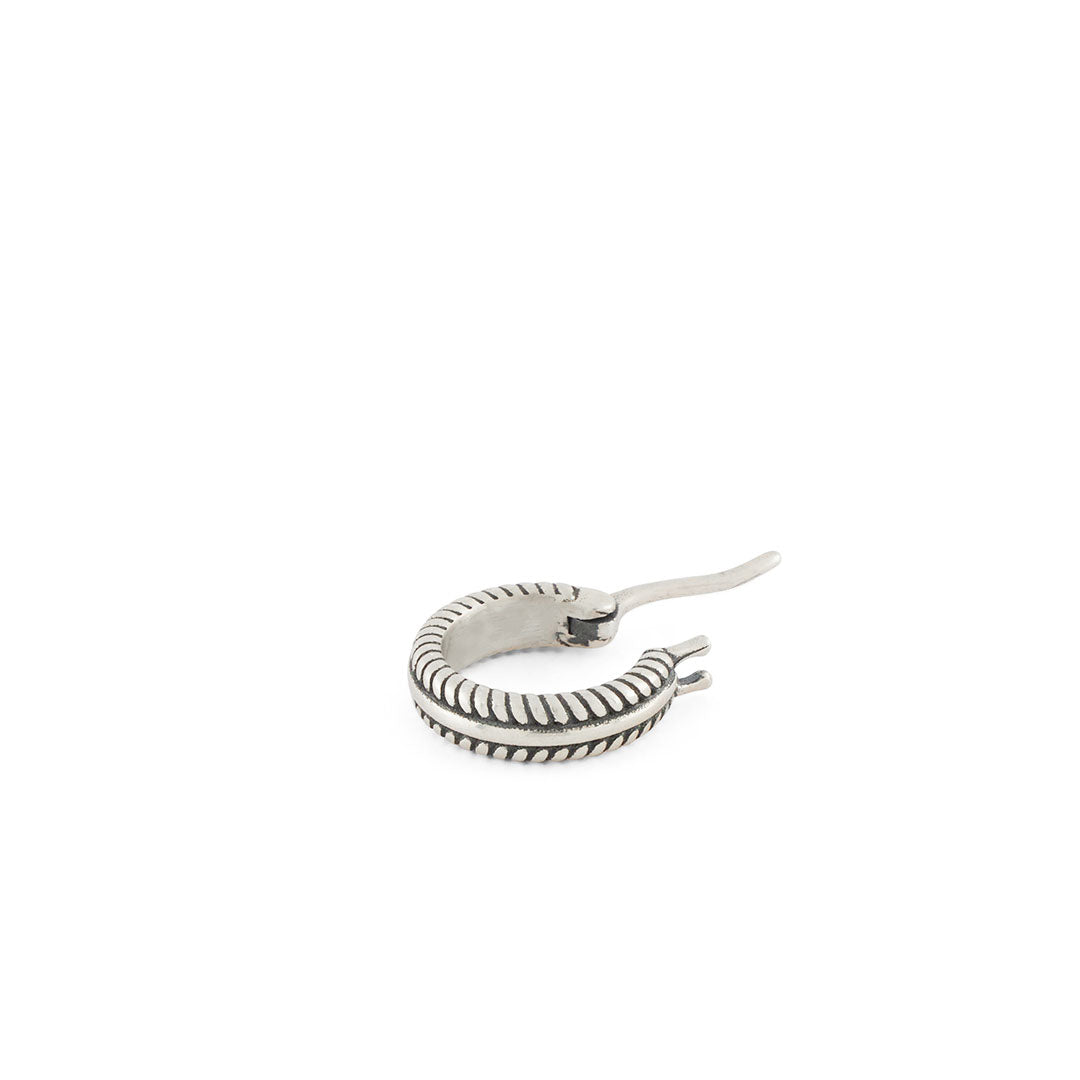 Silver hinge hoop earring with curved detailing along the edges - Serge DeNimes