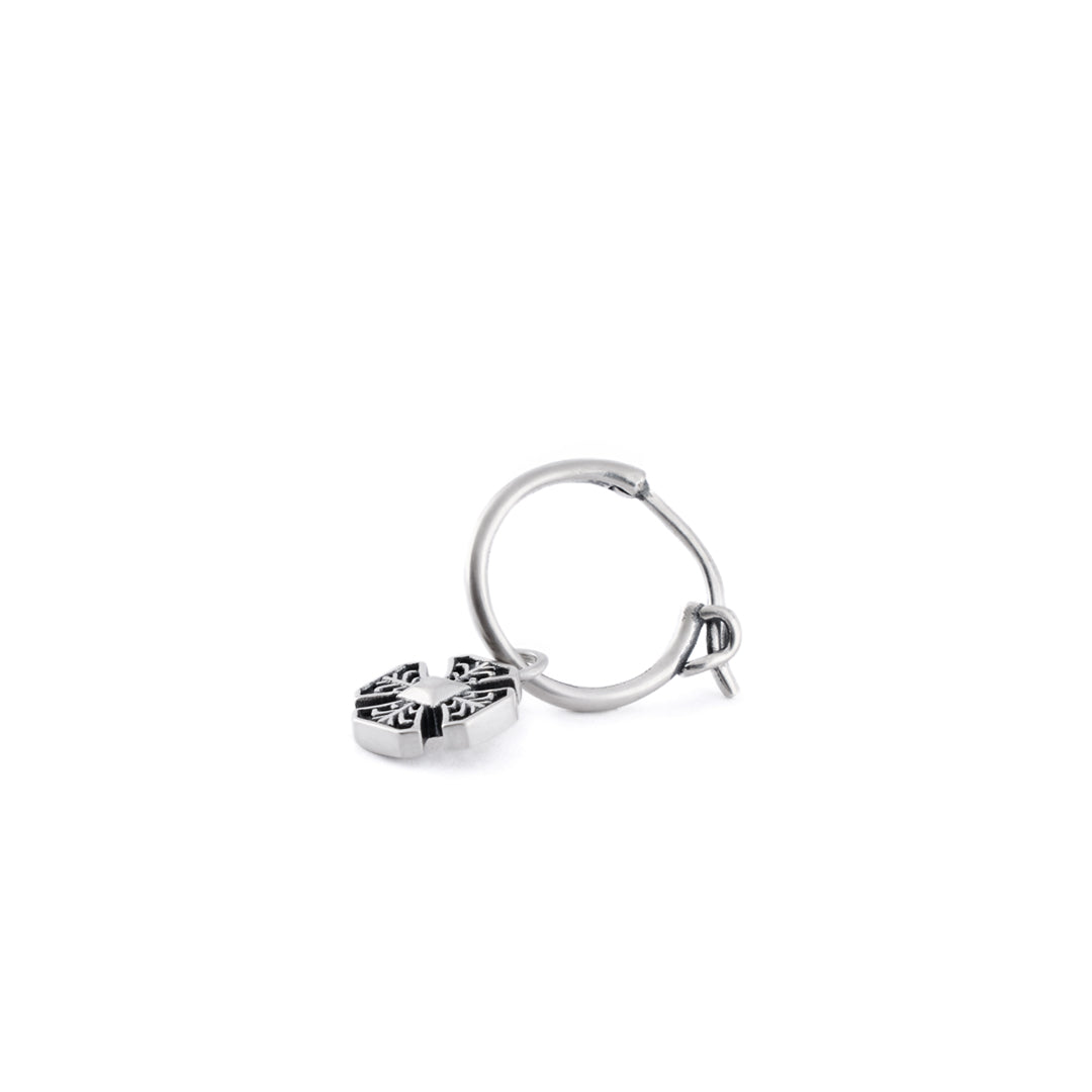 Silver hinged hoop earring with detailed cross pendant - Serge DeNimes