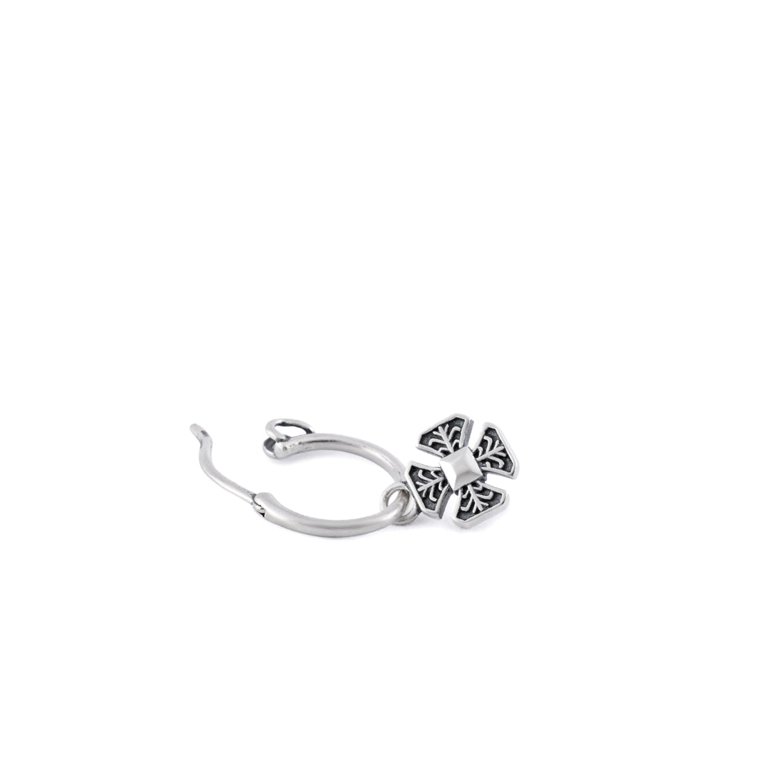 Silver hinged hoop earring with detailed cross pendant - Serge DeNimes