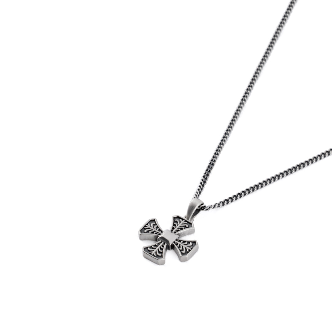Sterling Silver curb chain necklace with decorative Cross pendant - Serge DeNimes