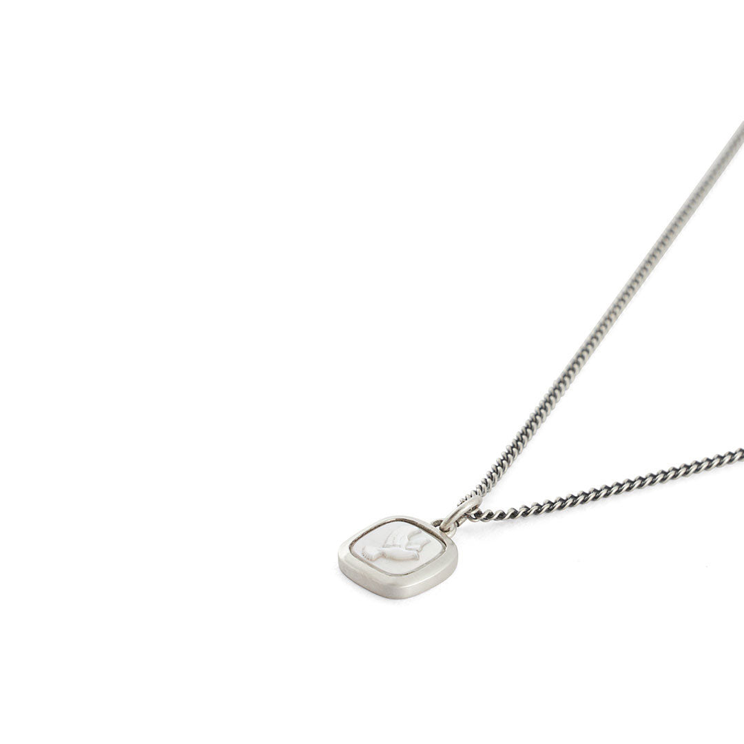 Silver necklace with square pendant with shell cameo depicting a dove - Serge DeNimes