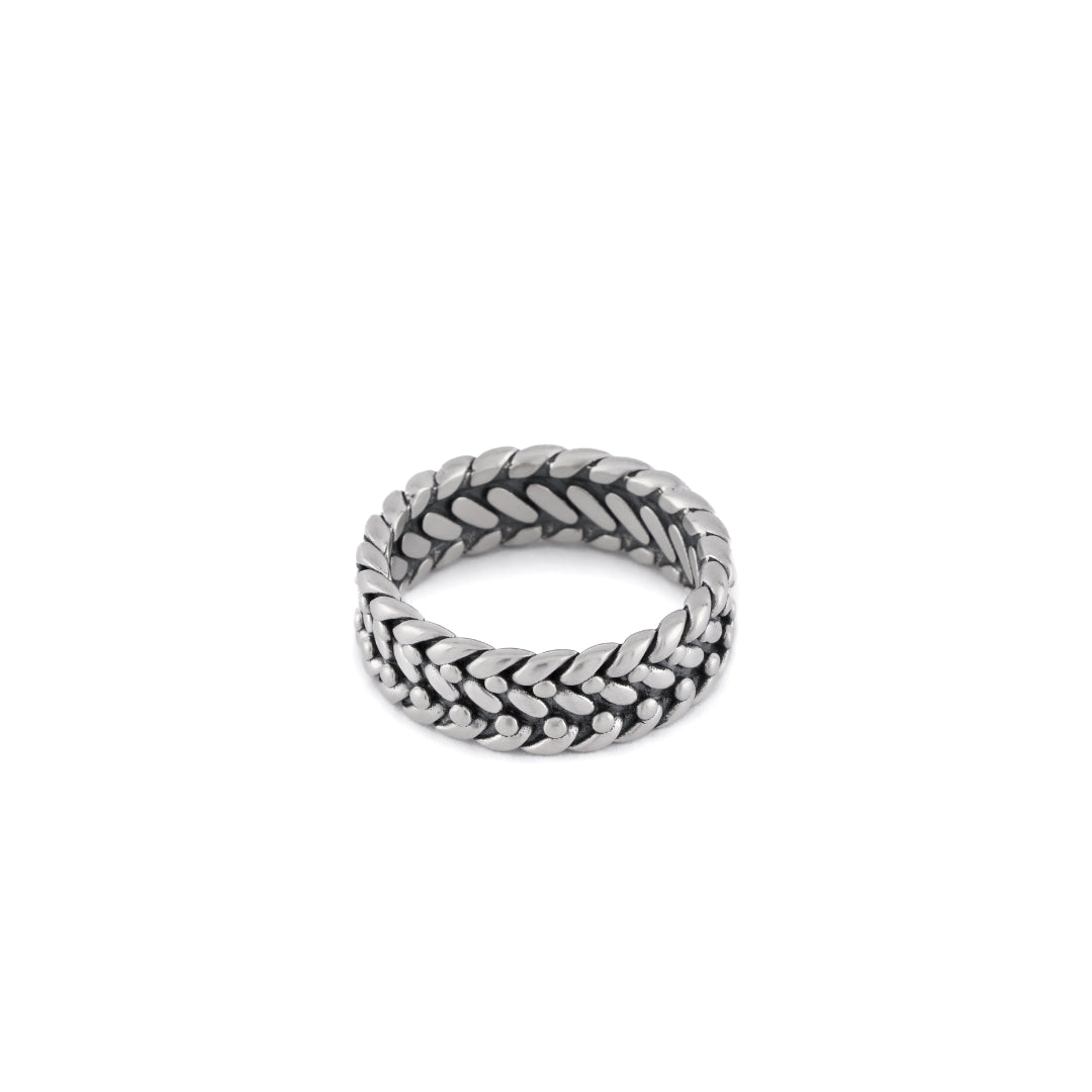 Silver band ring with keeper detailing throughout - Serge DeNimes