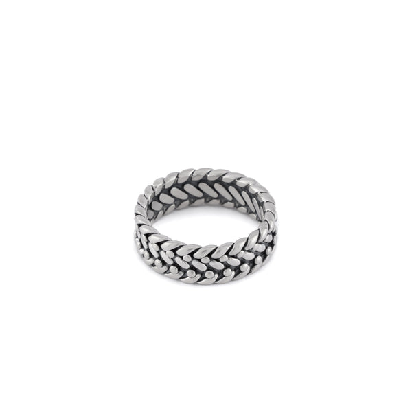 Silver band ring with keeper detailing throughout - Serge DeNimes